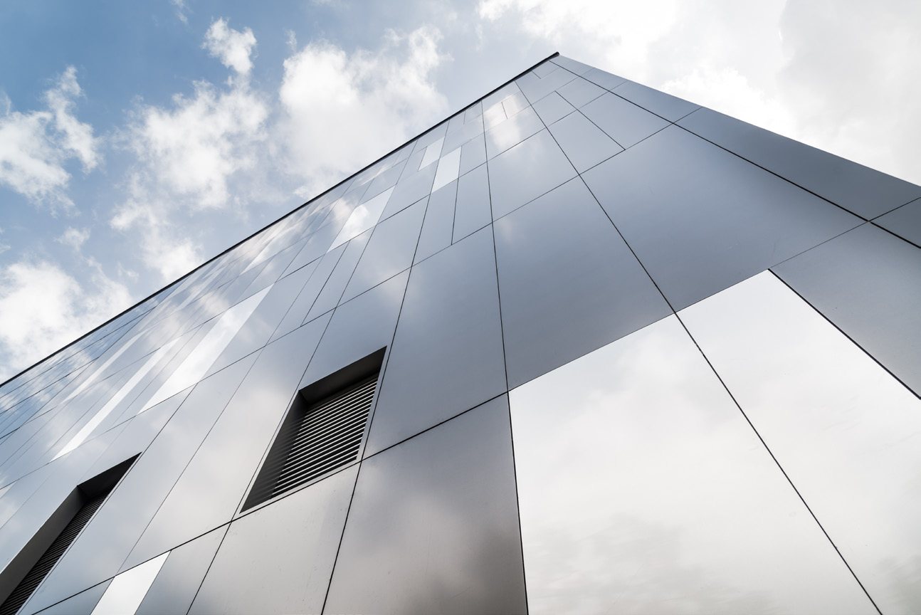 Dark aluminium composite panel façade